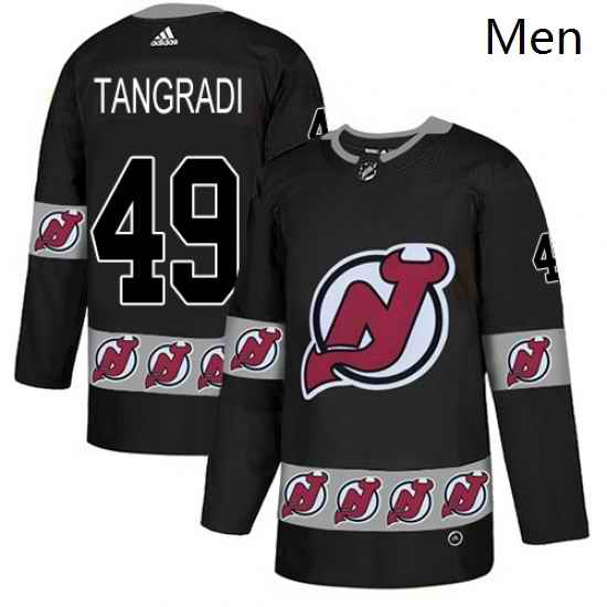 Mens Adidas New Jersey Devils 49 Eric Tangradi Authentic Black Team Logo Fashion NHL Jersey